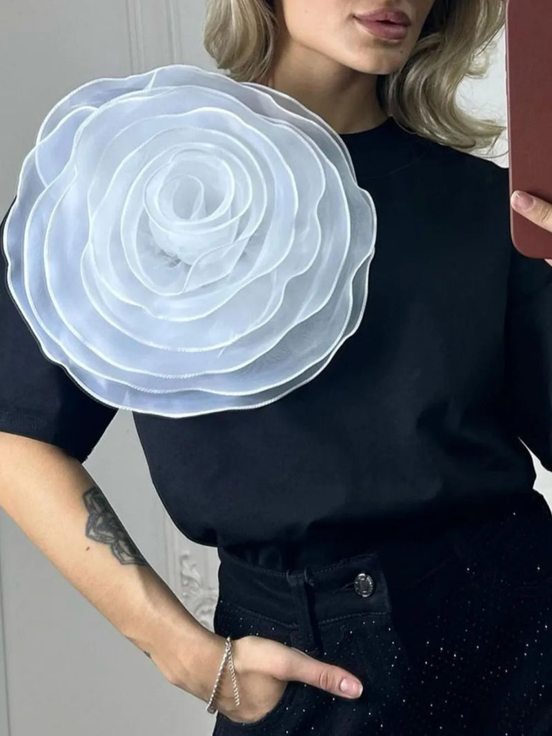 Flower Round Neck Short Sleeve T-Shirt 7