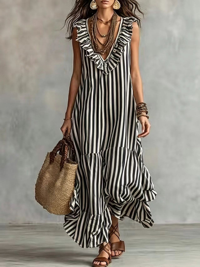 Striped Ruffle V-Neck Maxi 6