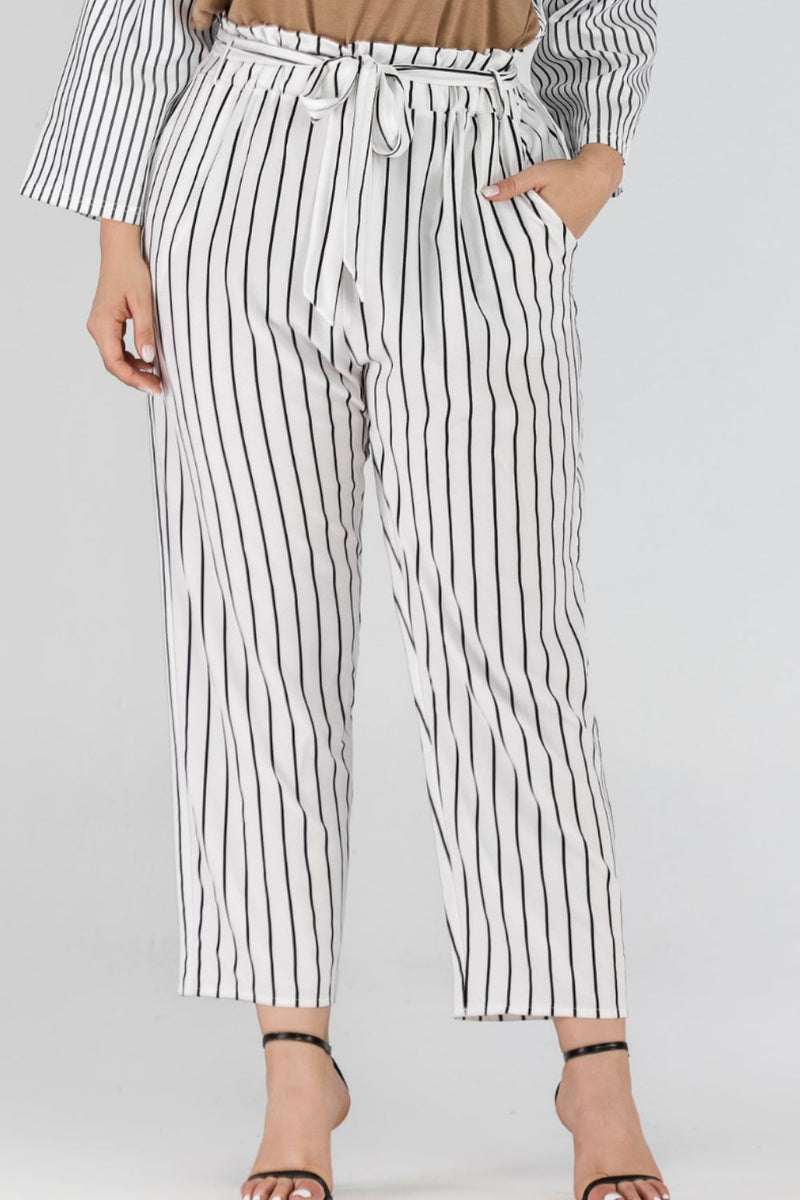 Striped Paperbag Waist Cropped Pants 4