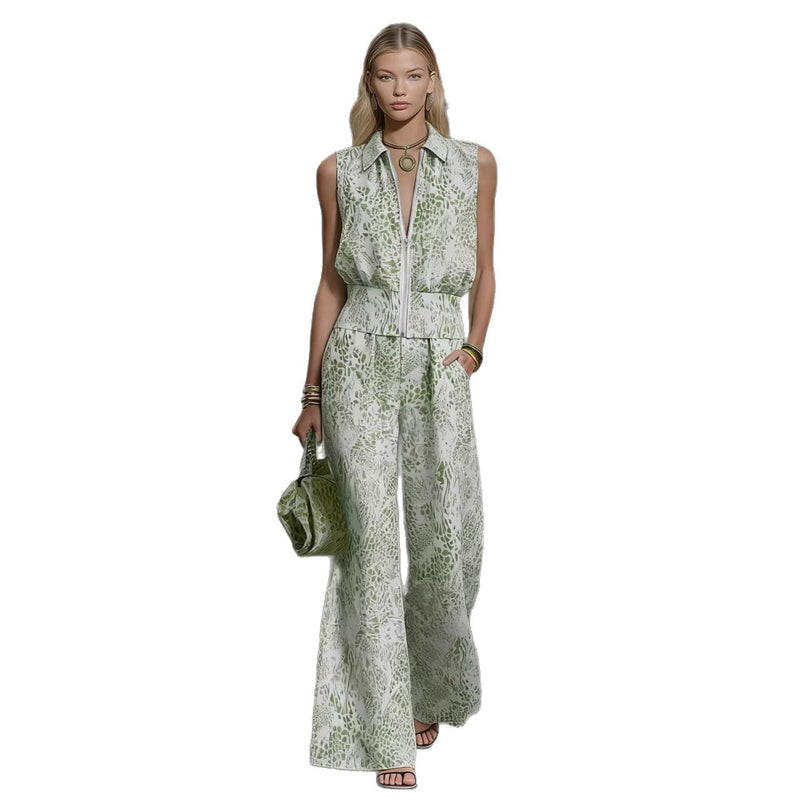 Sage Jacquard Vest & Wide-Leg Set 1