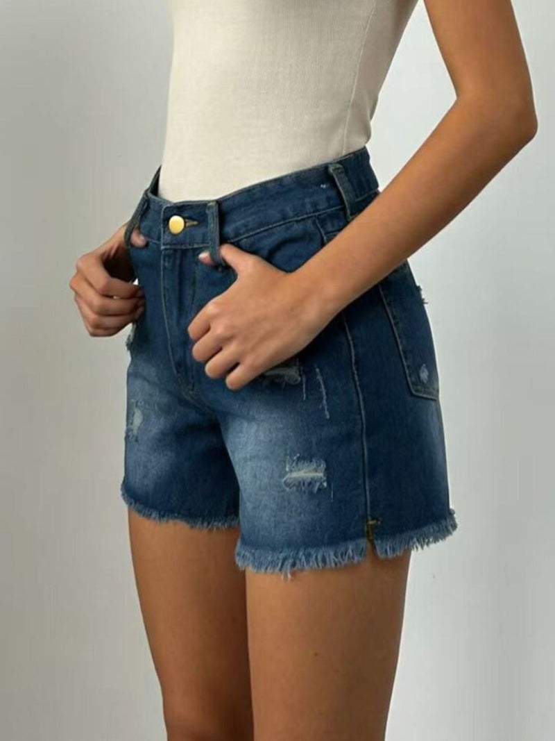 Distressed Frayed Hem Denim Shorts 7