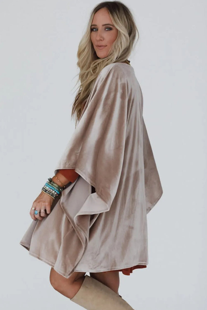 Velvet Open-Front Draped Kimono