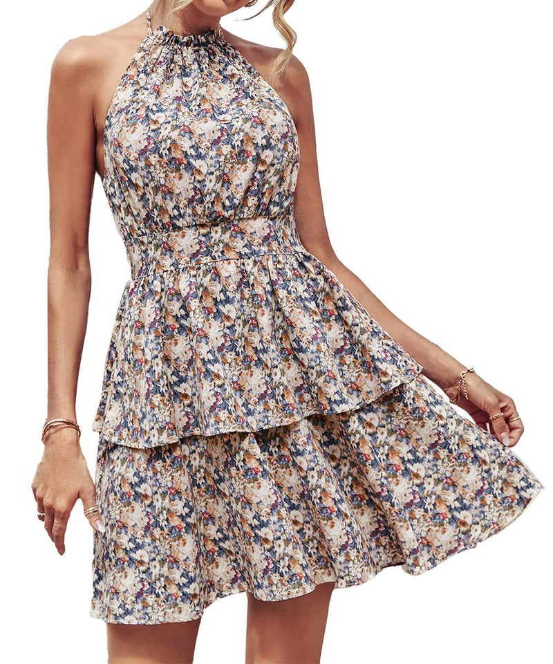Ayla Ruffle Halter Midi Dress — Grey Apricot