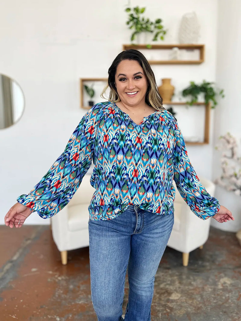Double Take Full Size Printed Balloon Sleeve Blouse 7