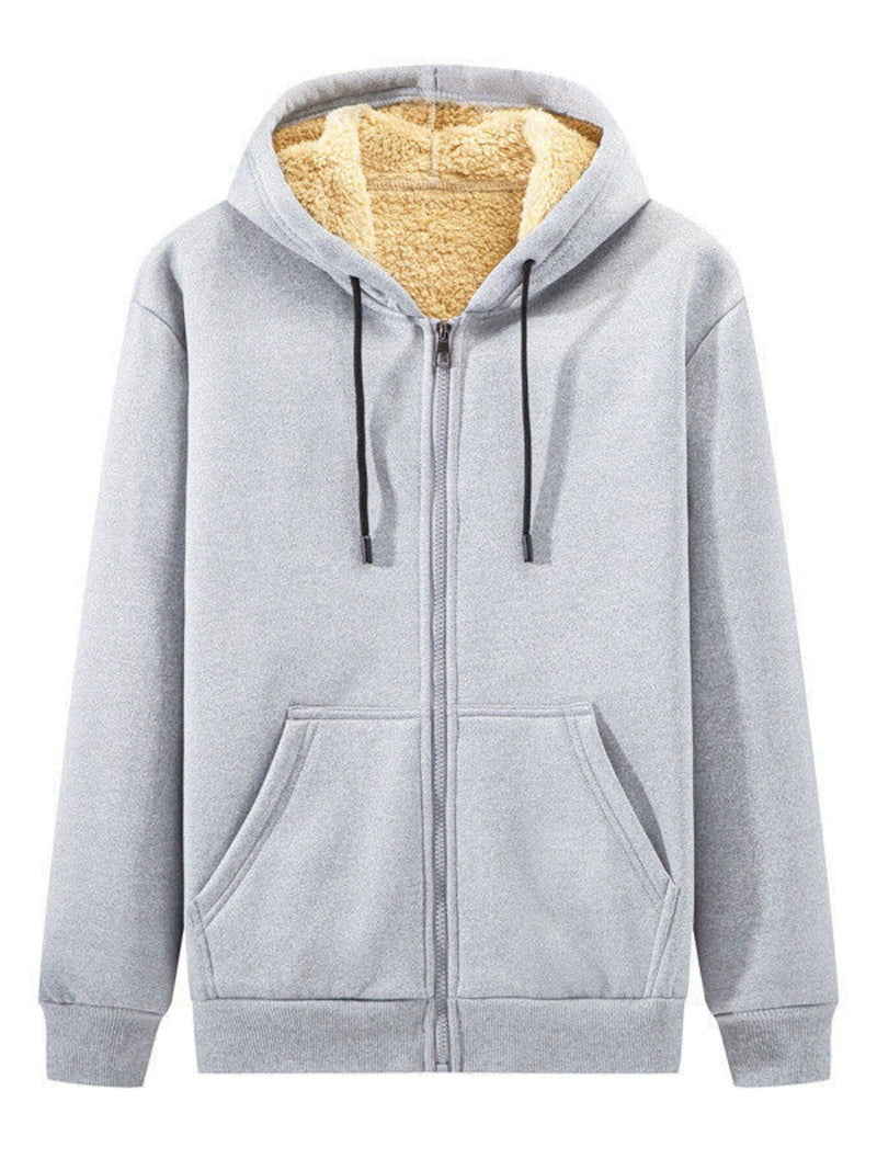 Men's Plus Size Sherpa Lined Zip Up Hoodie Gray
