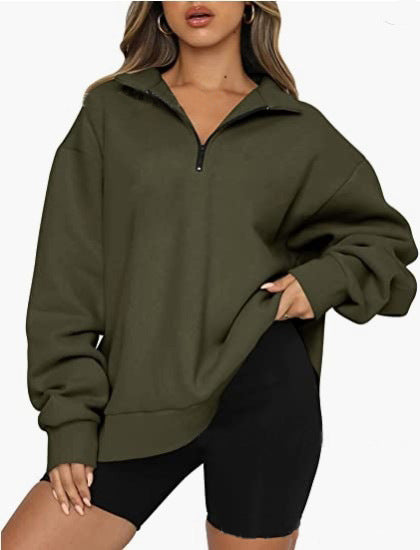 Sloane Zip-Collar Sweatshirt — Army green
