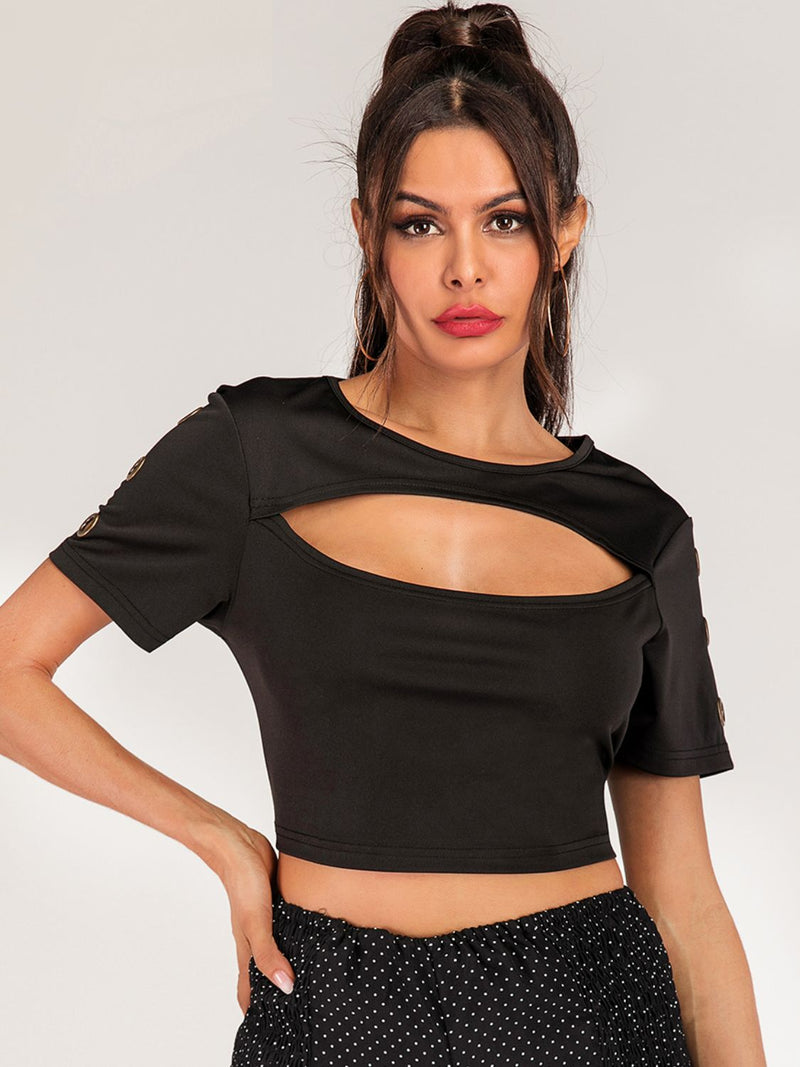 Cutout Grommet Detail Cropped Tee 5