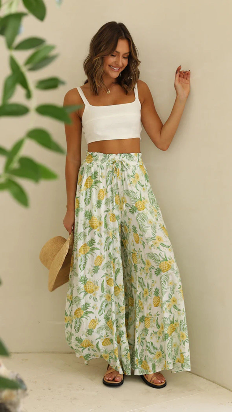 Noa Lounge Wide Leg Pants — Pineapple print