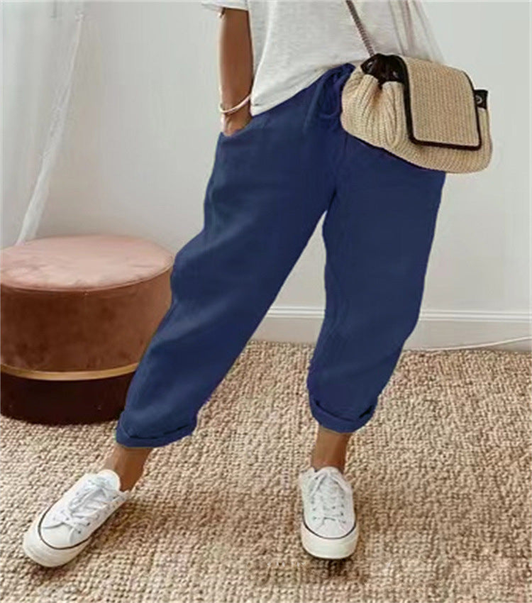 Nora Cotton Linen Pants — Navy Blue
