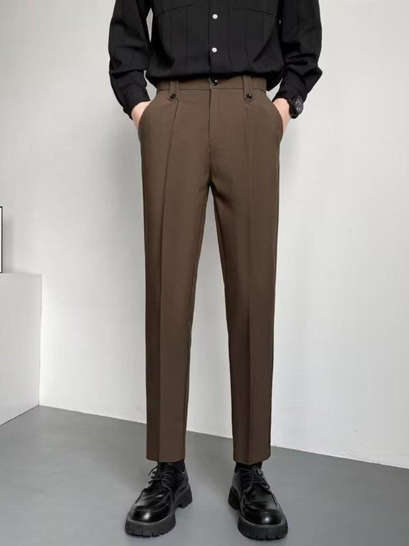 Men's Slim Fit Ankle-Length Dress Pants | Hazel & June Coffee Brown
