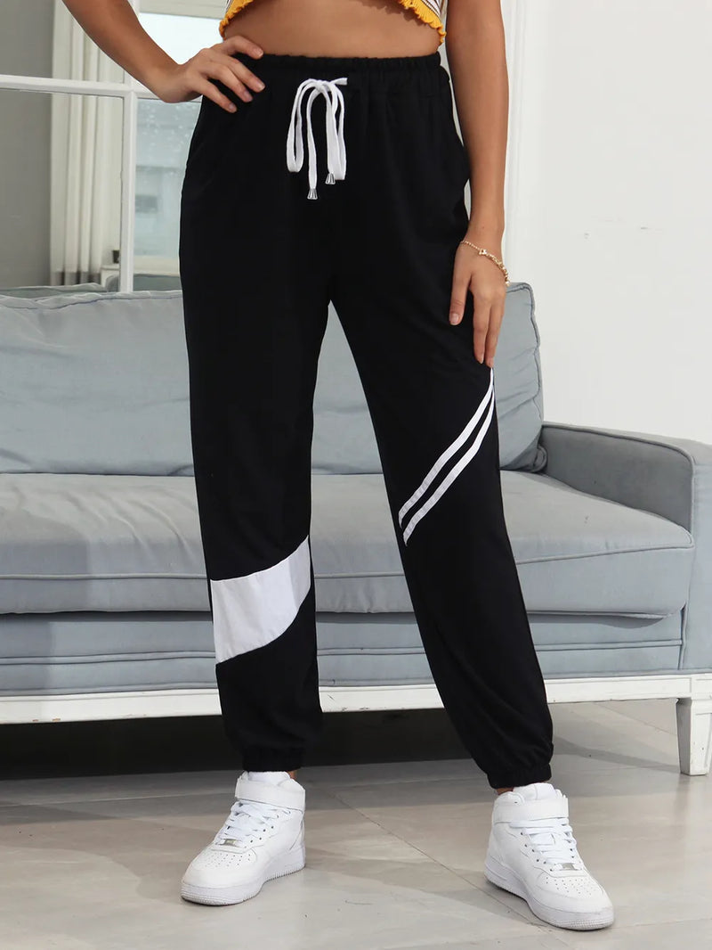 Drawstring Contrast Joggers with Pockets 4