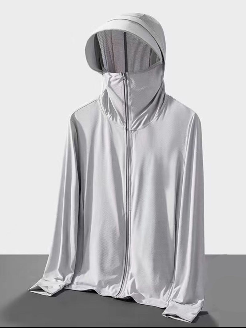Men's Plus Size Hooded Performance Jacket With Face Shield Light Gray
