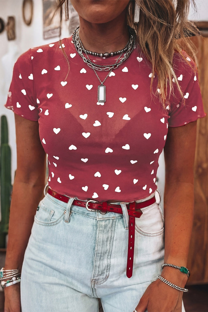 Sheer Heart Print Fitted Top 2