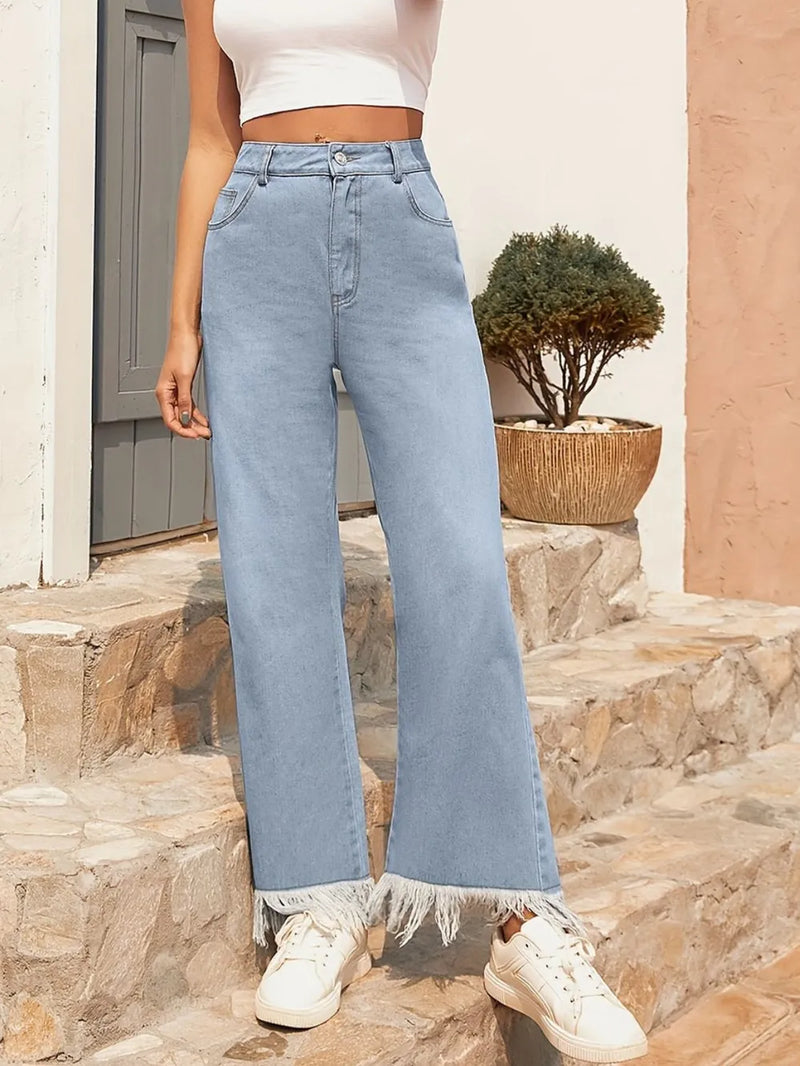 Raw Hem Bootcut Jeans with Pockets 4