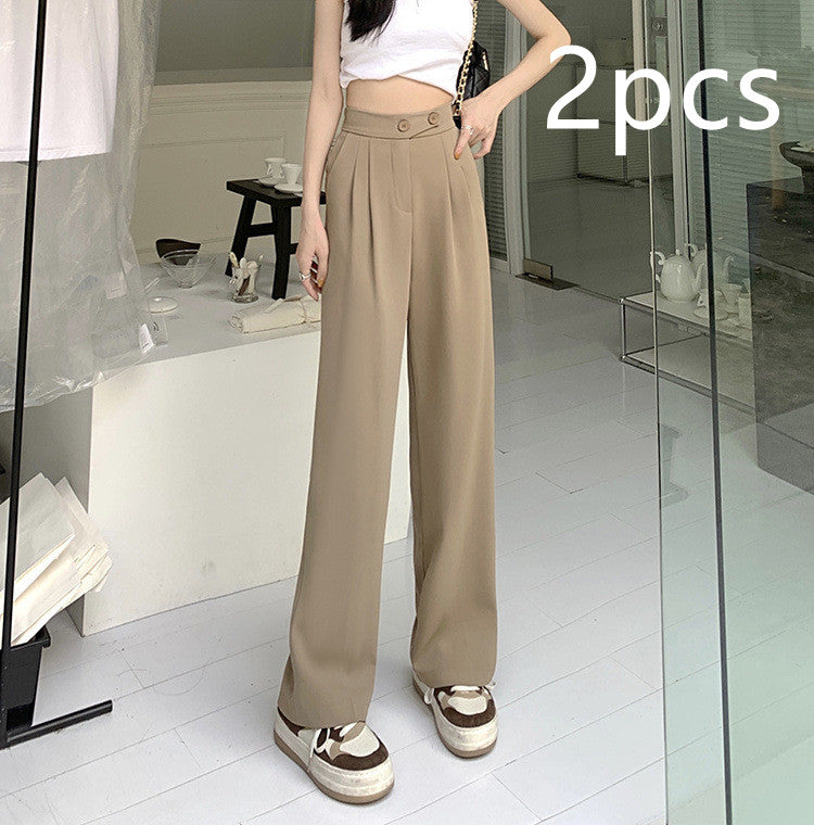 Clara Drape Wide Leg Pants — Khaki 2pcs