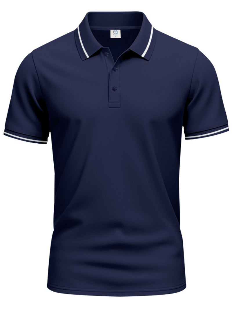 Men's Full Size Contrast Trim Short Sleeve Polo Plus Size | Hazel & June Navy Blue
