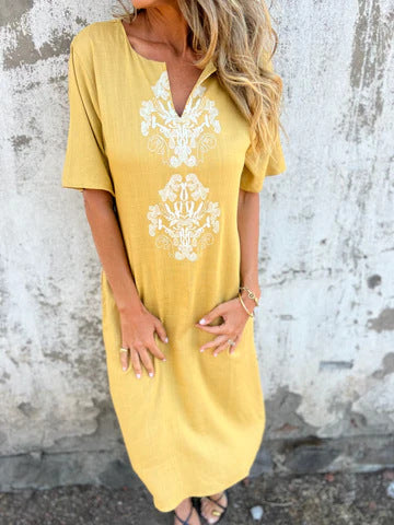 Cosima Baroque-Print T-Shirt Dress — Yellow