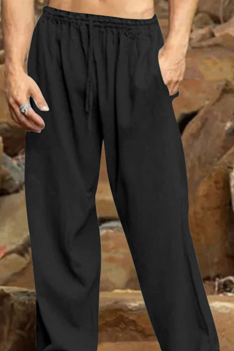Men's Full Size Relaxed Fit Drawstring Casual Pants Plus Size Black
