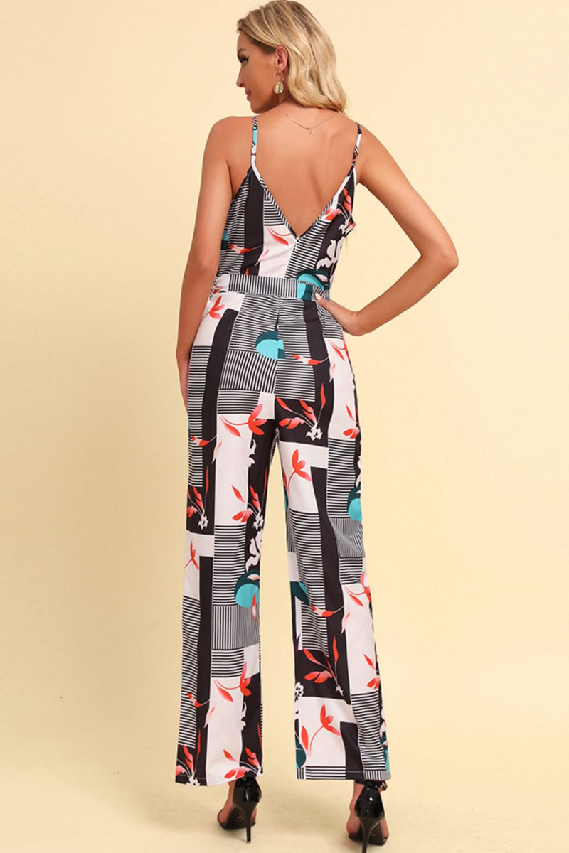 Printed Spaghetti Strap Tied Jumpsuit | Hazel & June