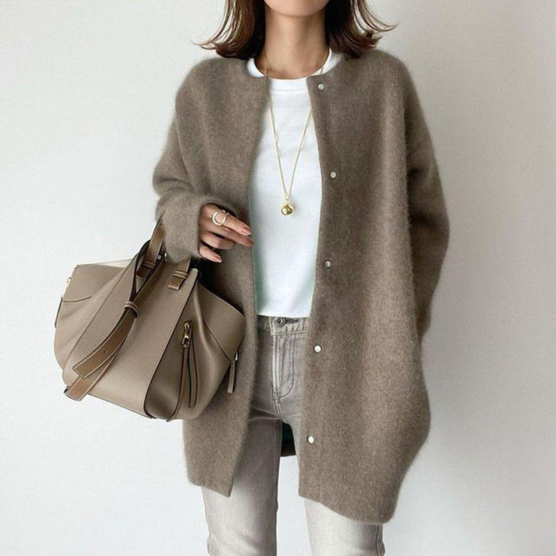 Clara Soft Knit Cardigan — Brown Knitted Material