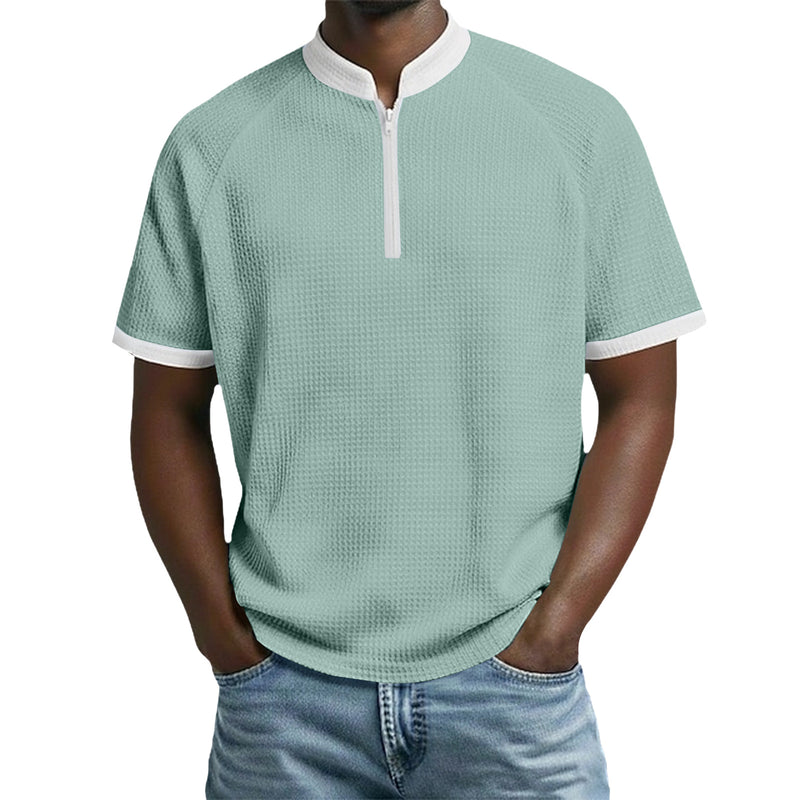 Contrast Stand-Collar Tee — Light Green