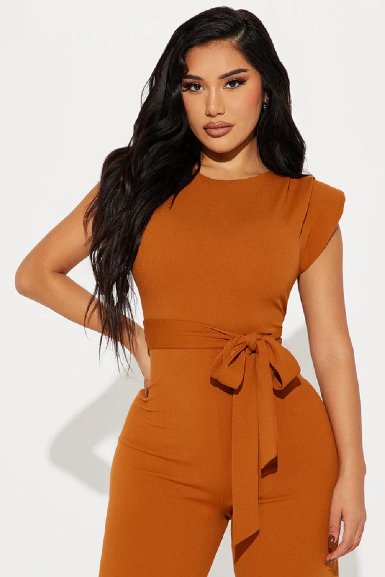 Saffron Tie-Waist Wide-Leg Jumpsuit — Orange