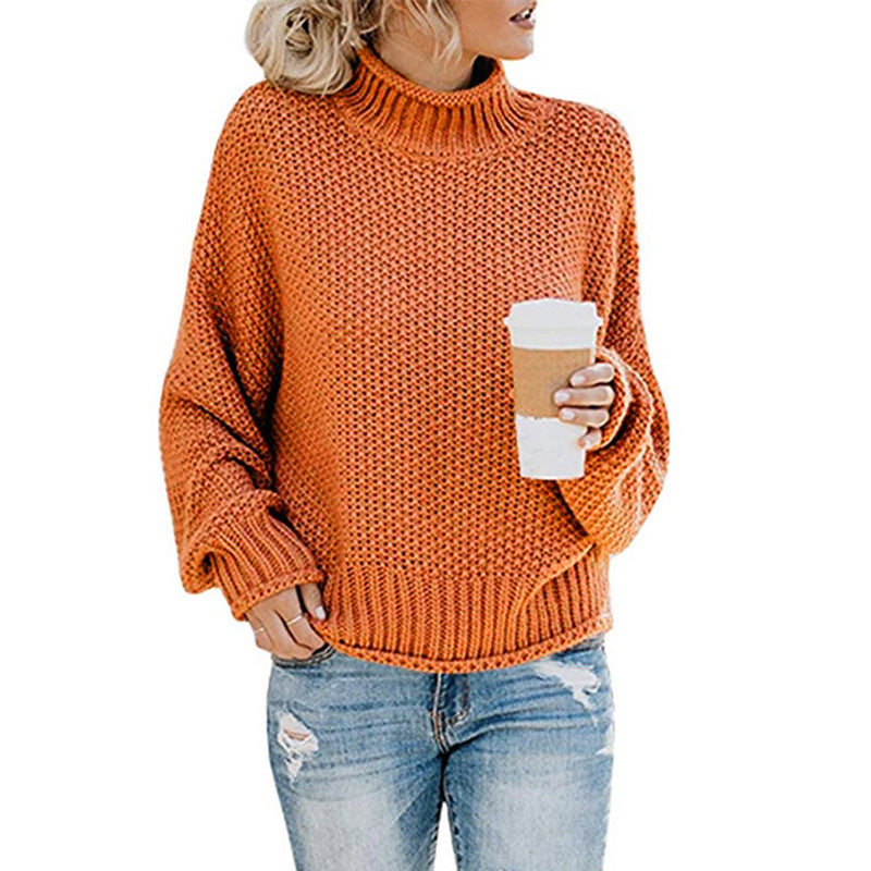 Romy Turtleneck Knit Sweater — Tangerine