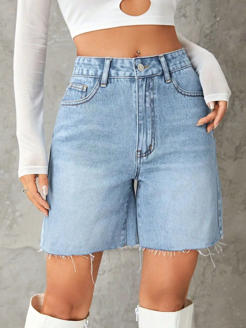 Frayed Hem Denim Shorts 7
