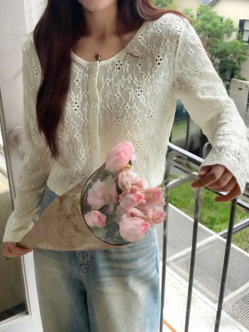 Lace Lightweight Button Up Cardigan 1