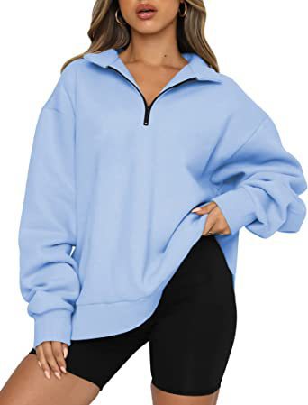 Sloane Zip-Collar Sweatshirt — Light blue