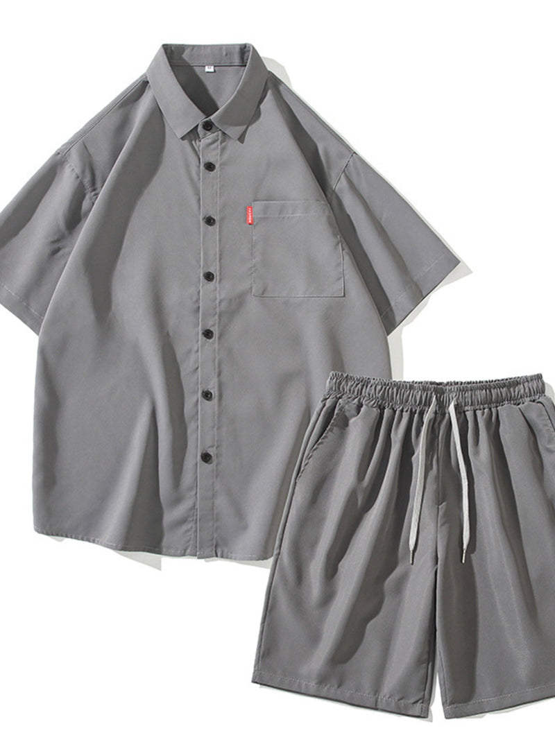 Men's Plus Size Casual Solid Color Shirt & Shorts Set 5