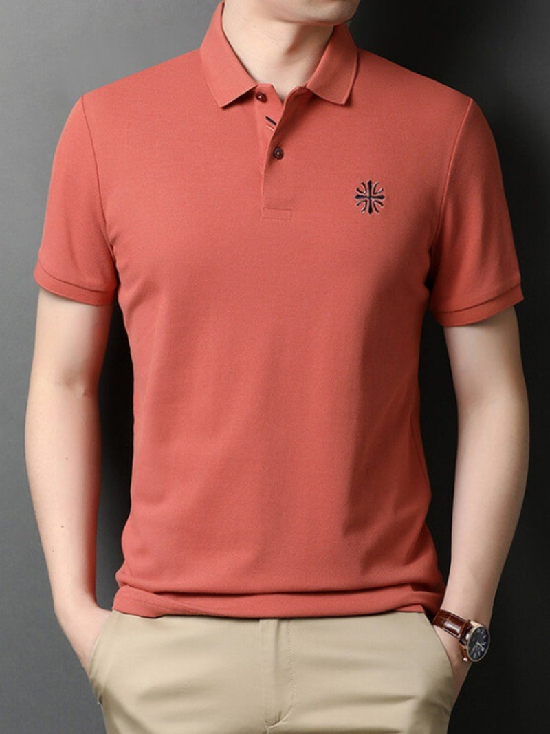 Men's Plus Size Embroidered Slim Fit Polo Shirt Orange