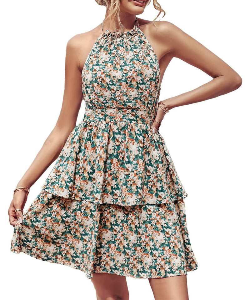 Ayla Ruffle Halter Midi Dress — Green Apricot
