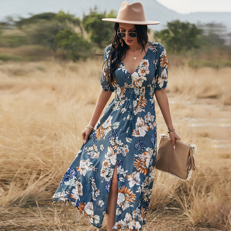 Sienna Floral Midi Dress — Blue