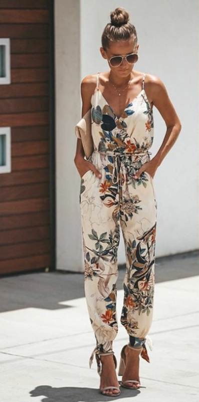 Lila Floral Strap Romper — Rice White Printing