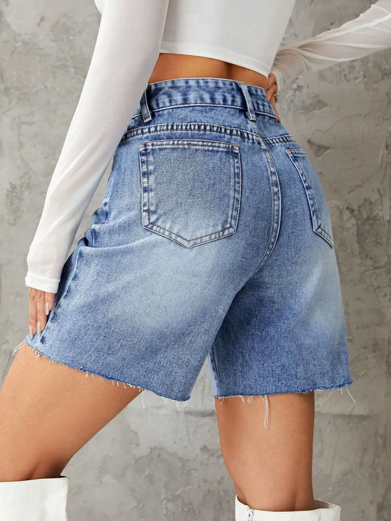Frayed Hem Denim Shorts 6