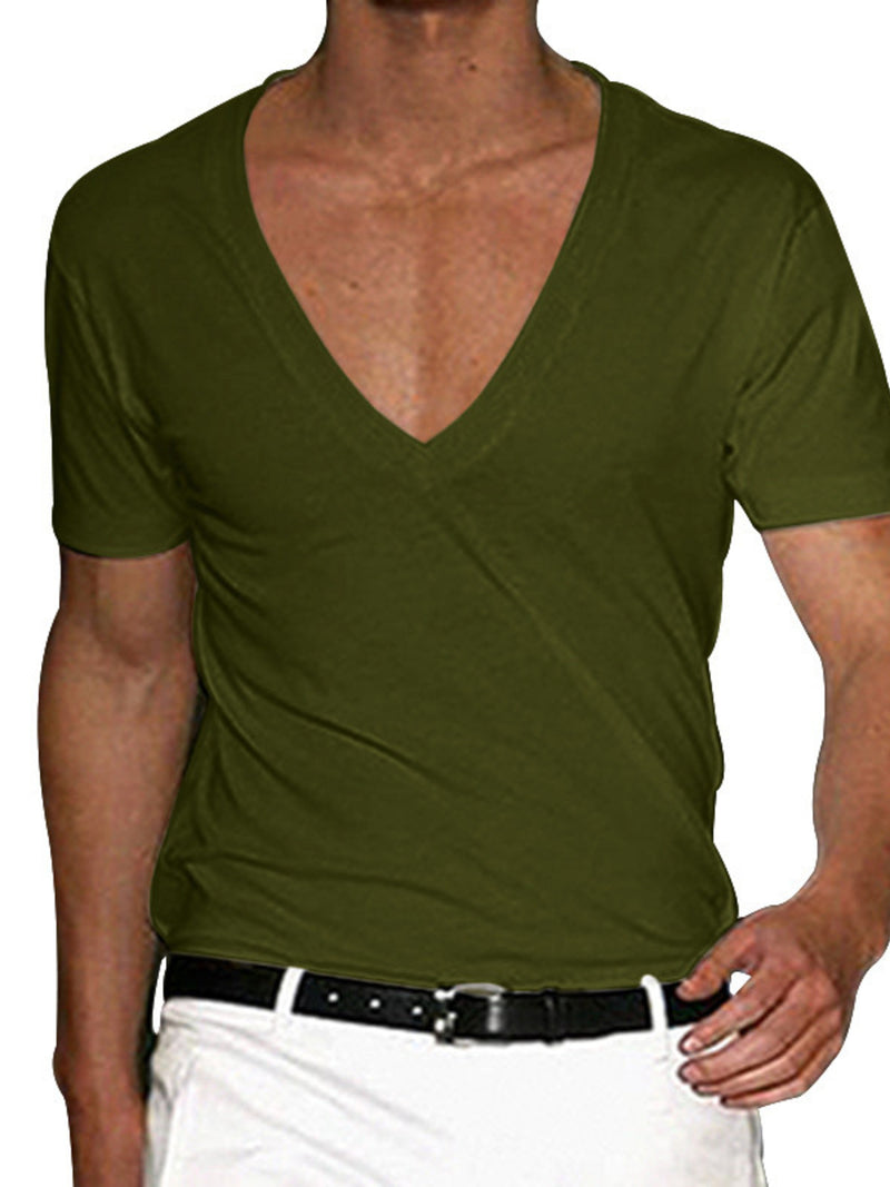 Men's Plus Size Deep V-Neck Slim Fit T-Shirt | Hazel & June Military Green