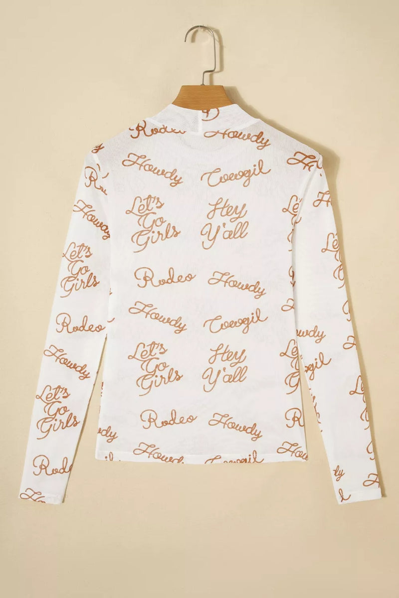 Howdy Hey Yall Mesh High Neck Long Sleeve Top 3