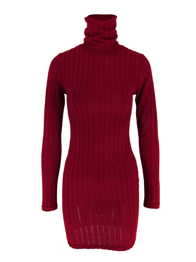 Turtleneck Ribbed Bodycon Mini Dress | Hazel & June Red