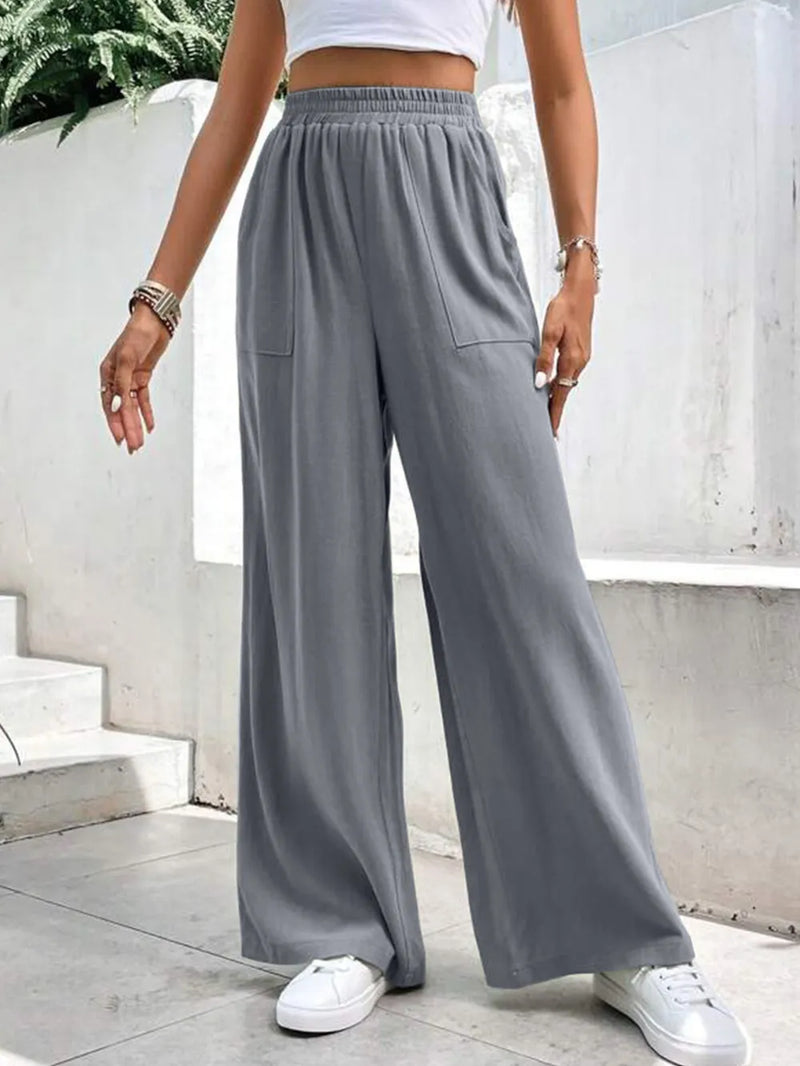 High Waist Wide Leg Pants with Pockets 3