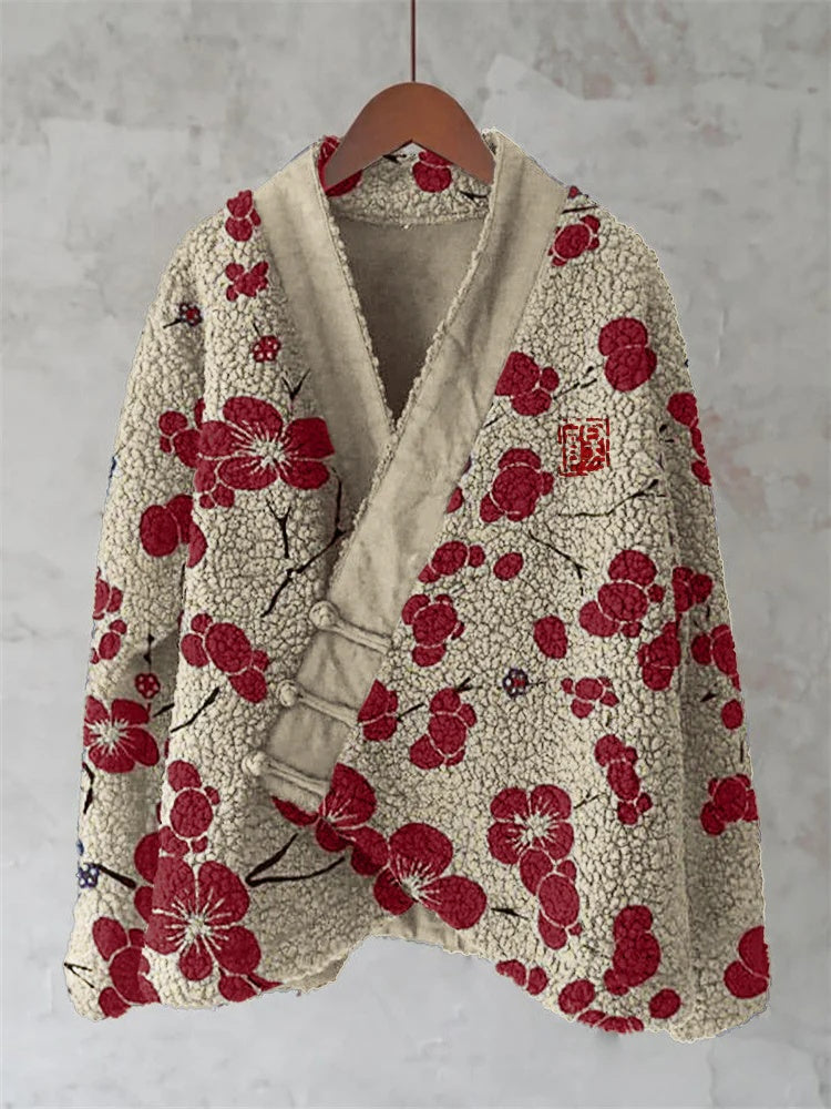 Navy Floral Sherpa Kimono Jacket 3