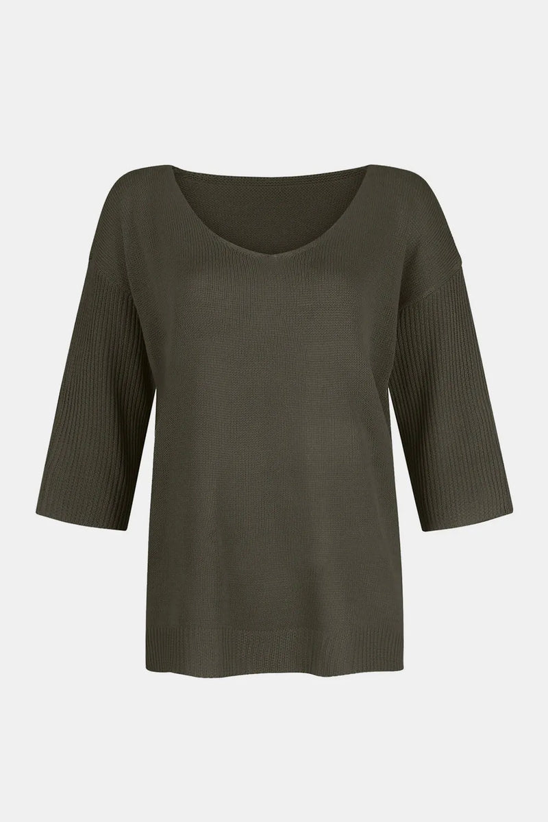 V-Neck Three-Quarter Sleeve Knit Top 8