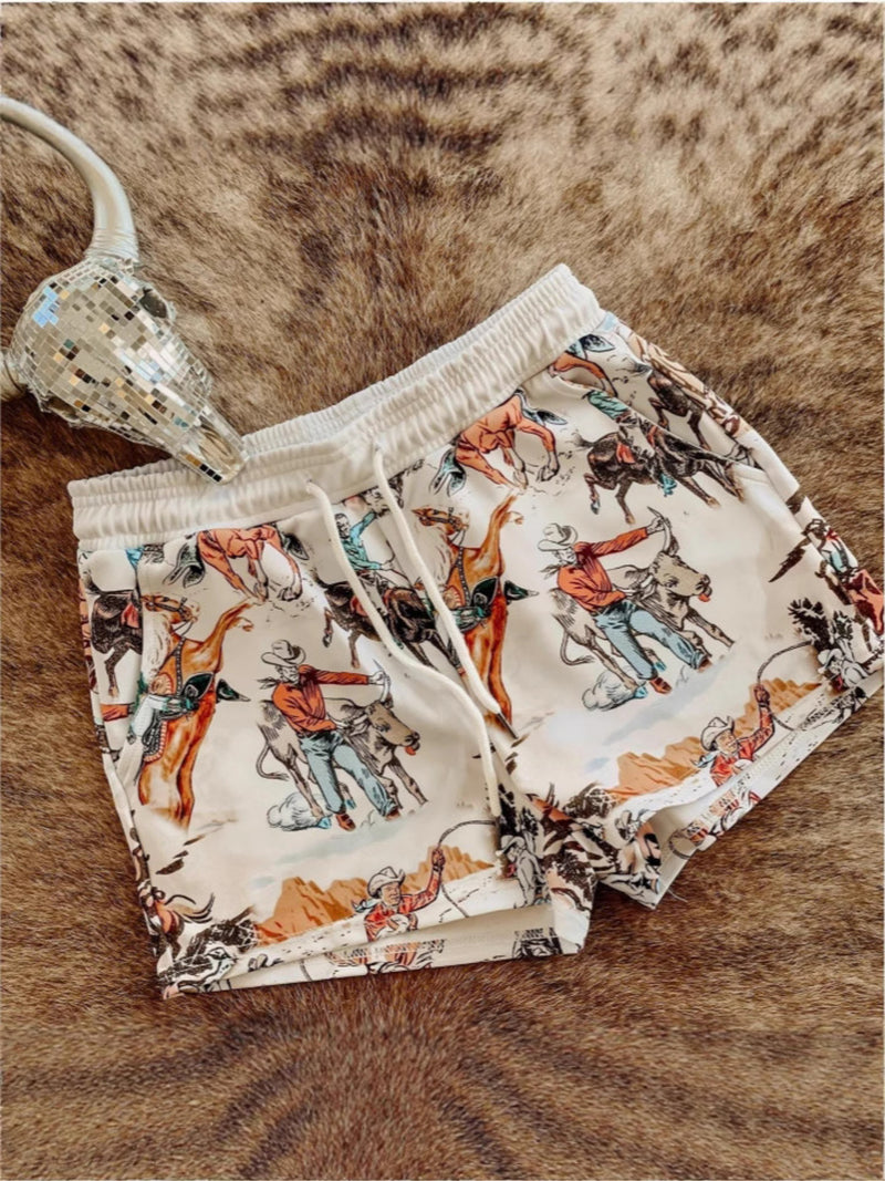 Wild West Rodeo Print Drawstring Shorts 1