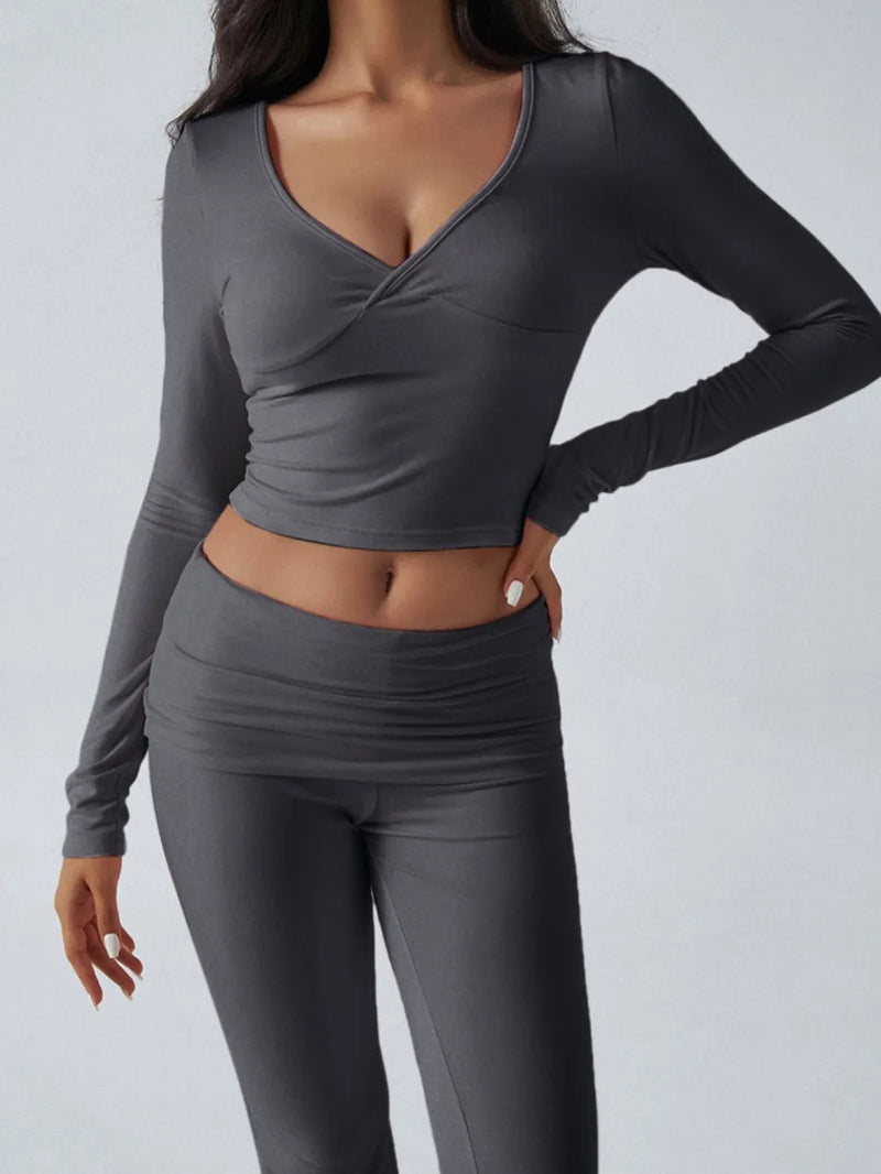 Devine Ruched Long Sleeve Top And Pants Set 7