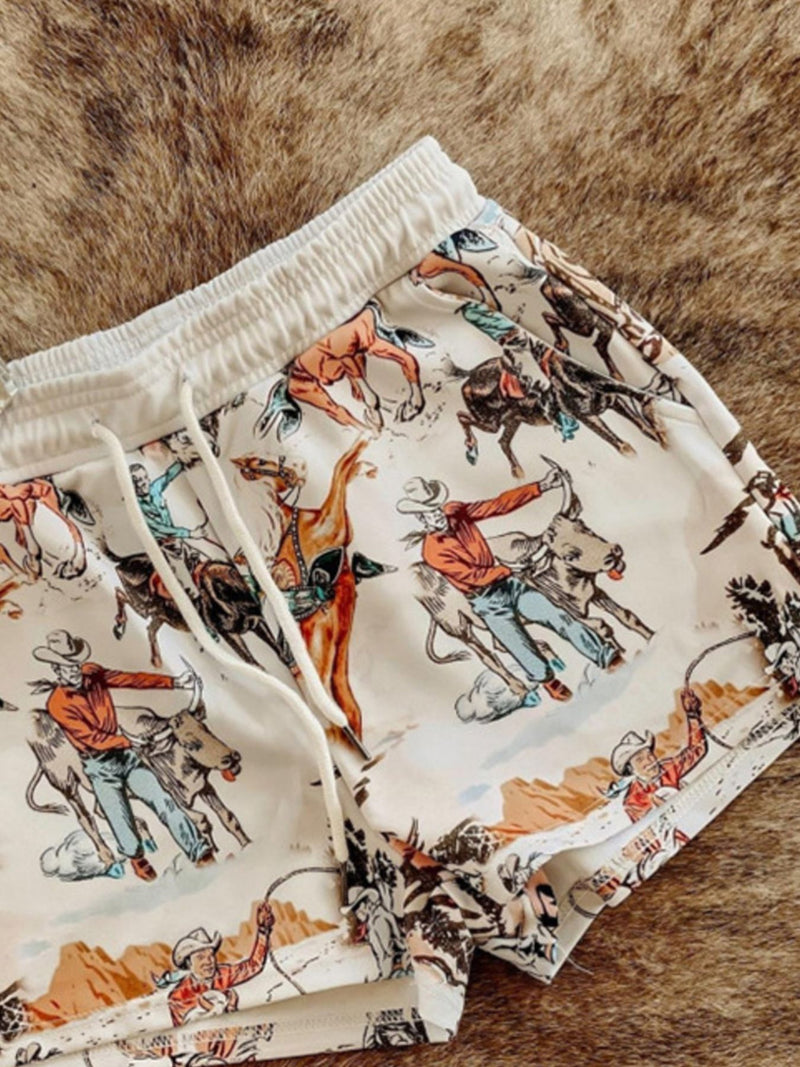 Wild West Rodeo Print Drawstring Shorts 2