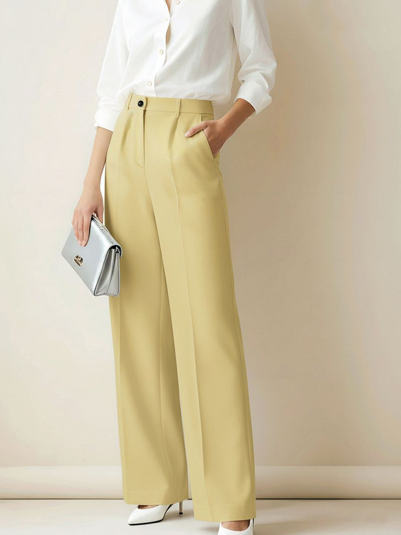 Margot Pleated Wide-Leg Trousers — Ginger Yellow