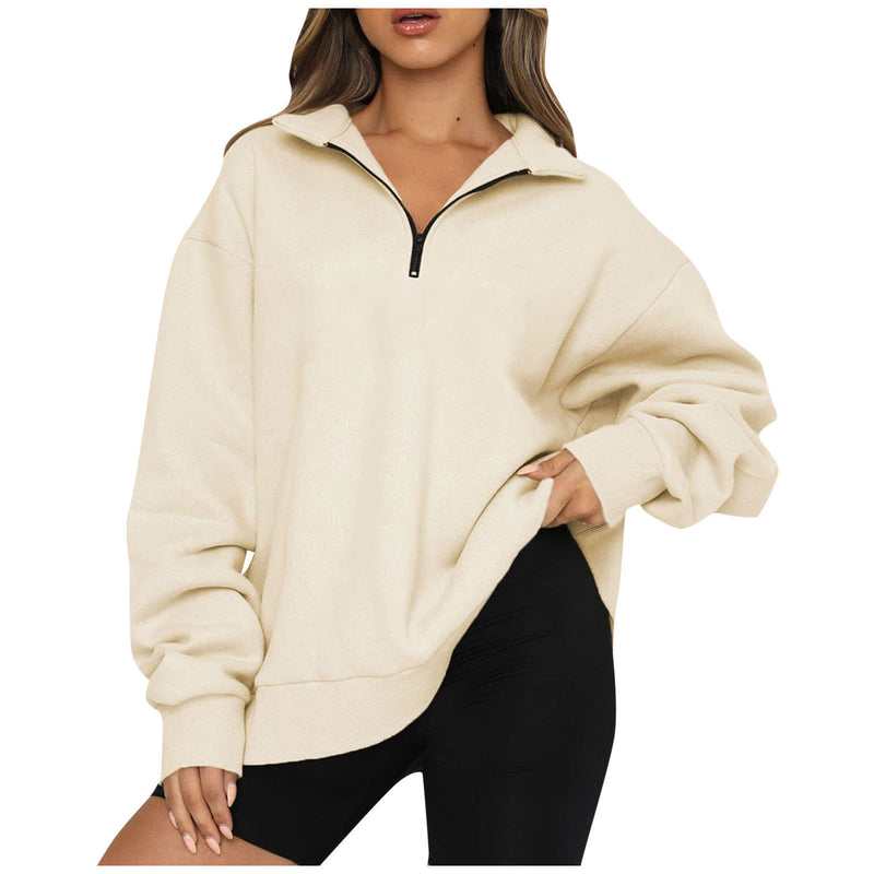 Sloane Zip-Collar Sweatshirt in Apricot