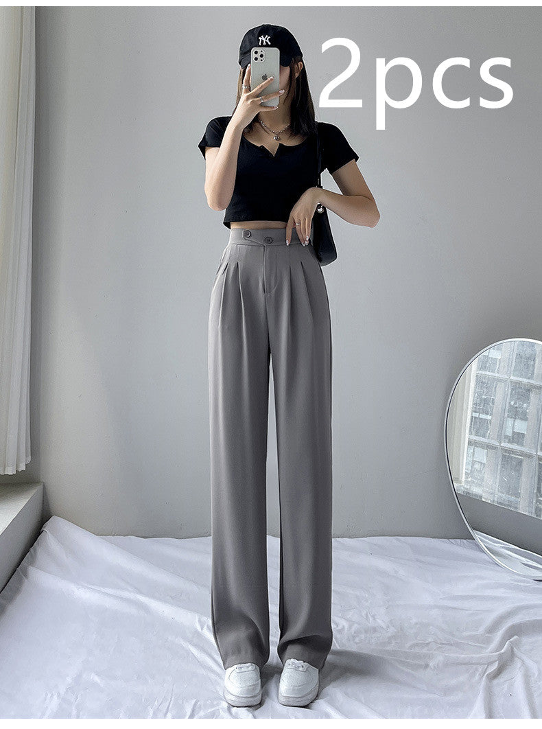 Clara Drape Wide Leg Pants — Grey 2pcs