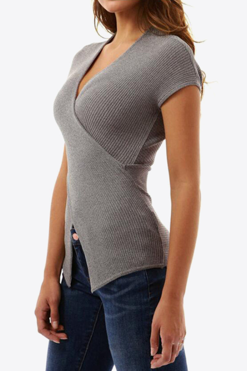 Ivy Lane Ribbed Surplice Neck Slit Top 6