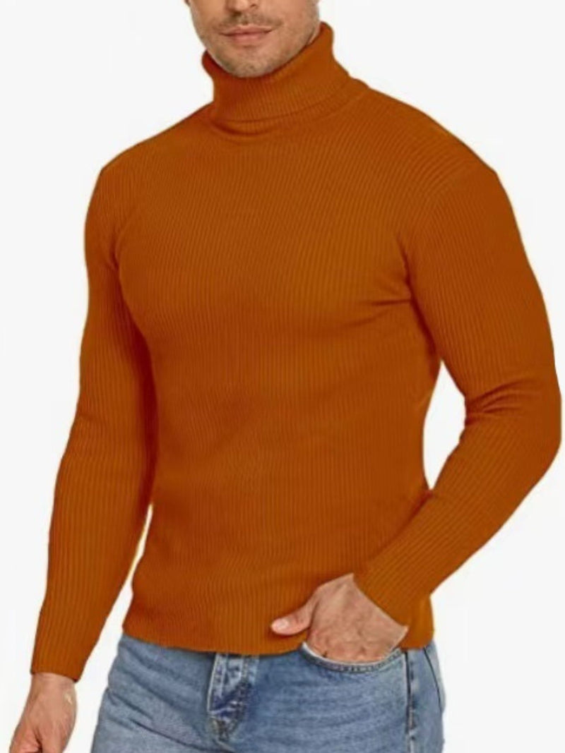 Men's Plus Size Ribbed Turtleneck Long Sleeve Sweater Caramel